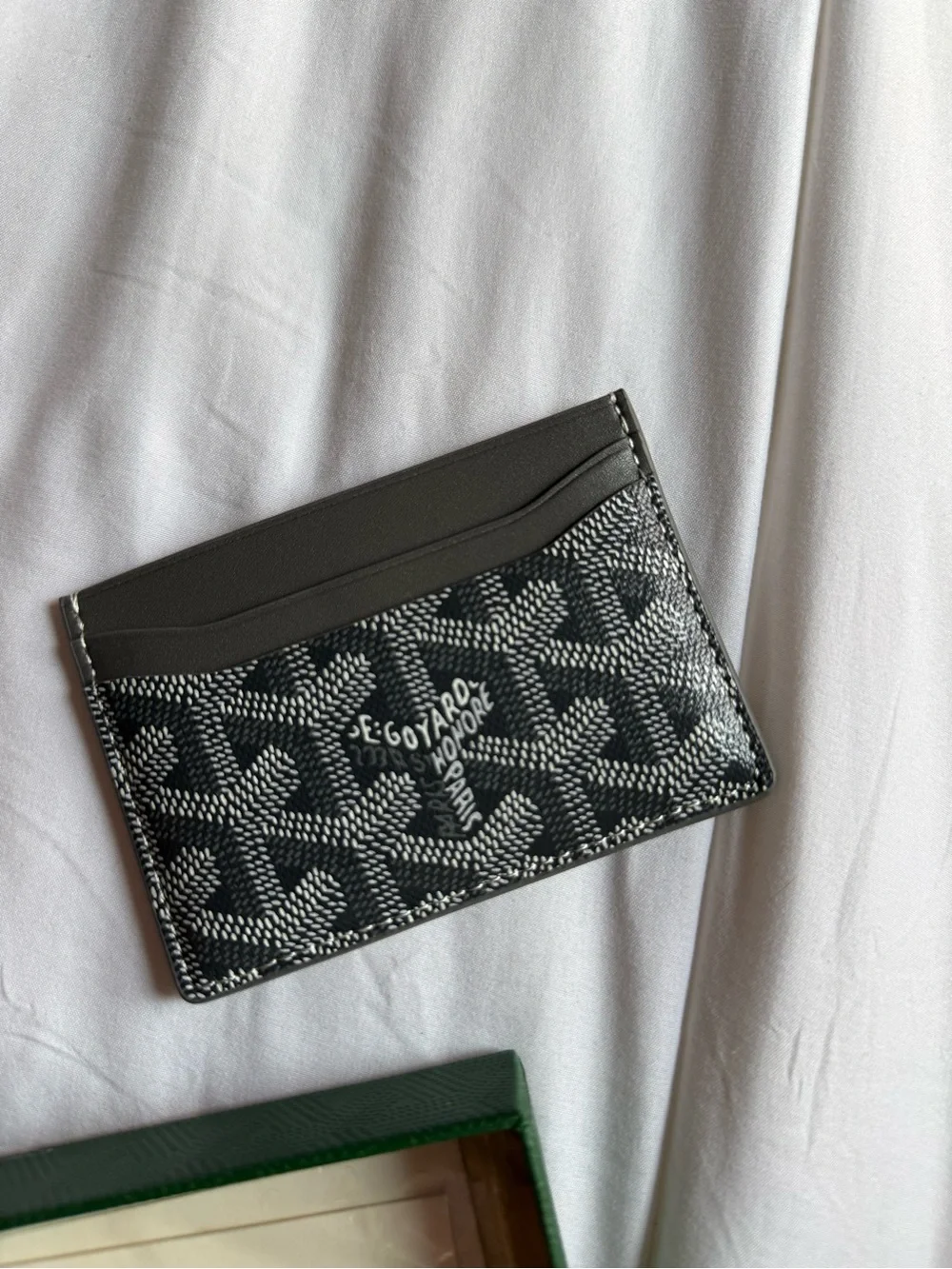 Goyard Dark Green Card & Key Holder with Red Logo Accent